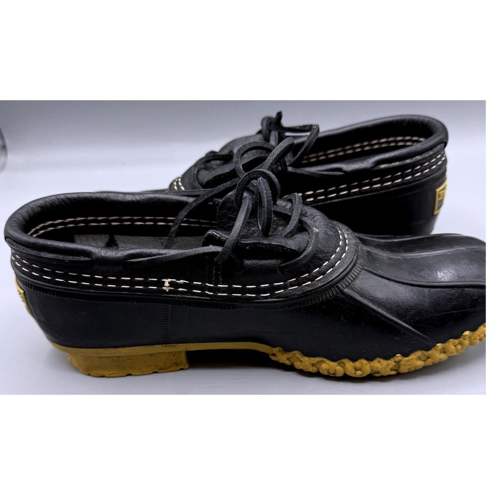 LL Bean Boots Rubber Moc Womens 7 M Black Gum Leather Duck Shoes 06009 USA Made - Picture 6 of 11